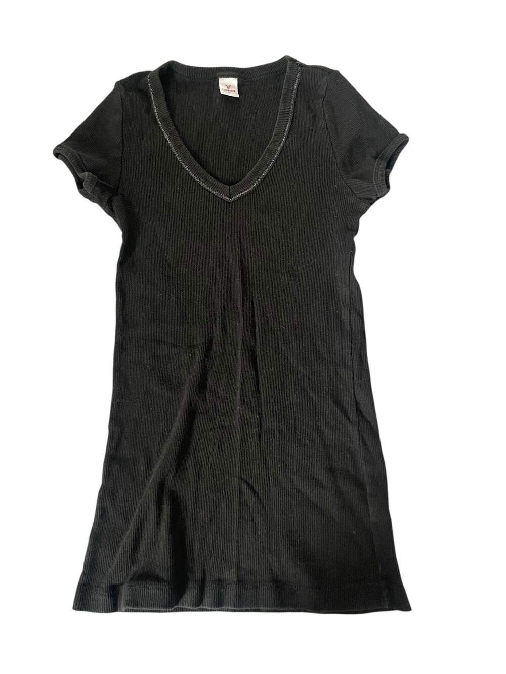 Tresics Black Ribbed Knit Fitted Short Sleeve Long Tunic Top Women's Size Medium